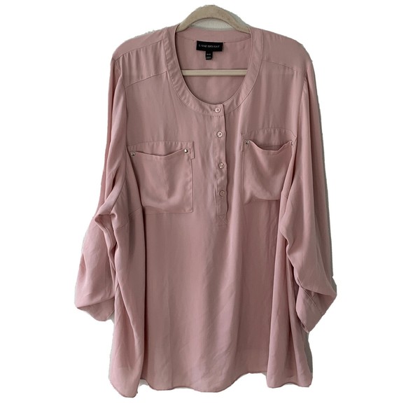 Lane Bryant Tops - Lane Bryant Womens Plus Size 26/28 Pink Sheer Popover Tab Sleeves Blouse